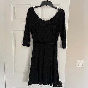 White House Black Market Fit & Flare Midi Black Lace Dress with Bow Belt Size 6